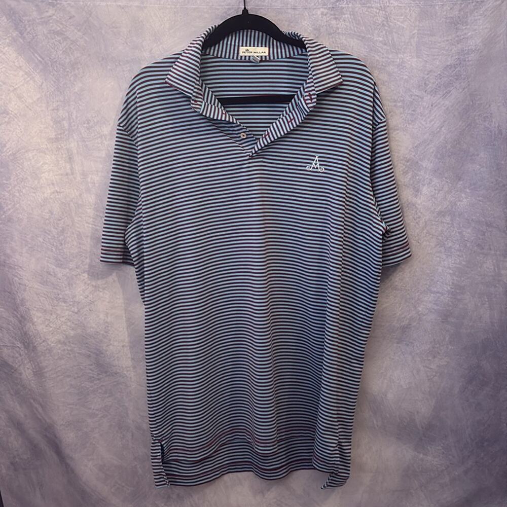 Men’s Peter Millar Purple and Blue Polo Shirt with Stripes Large